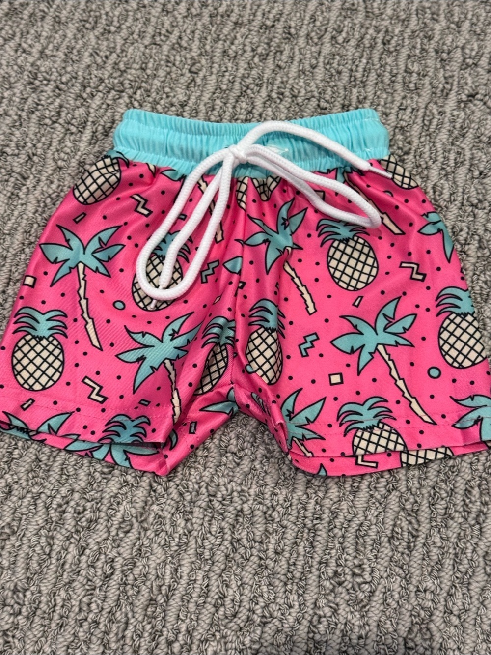 ☀️Kids Pink Pineapple Print Swim Shorts with Aqua Waistband